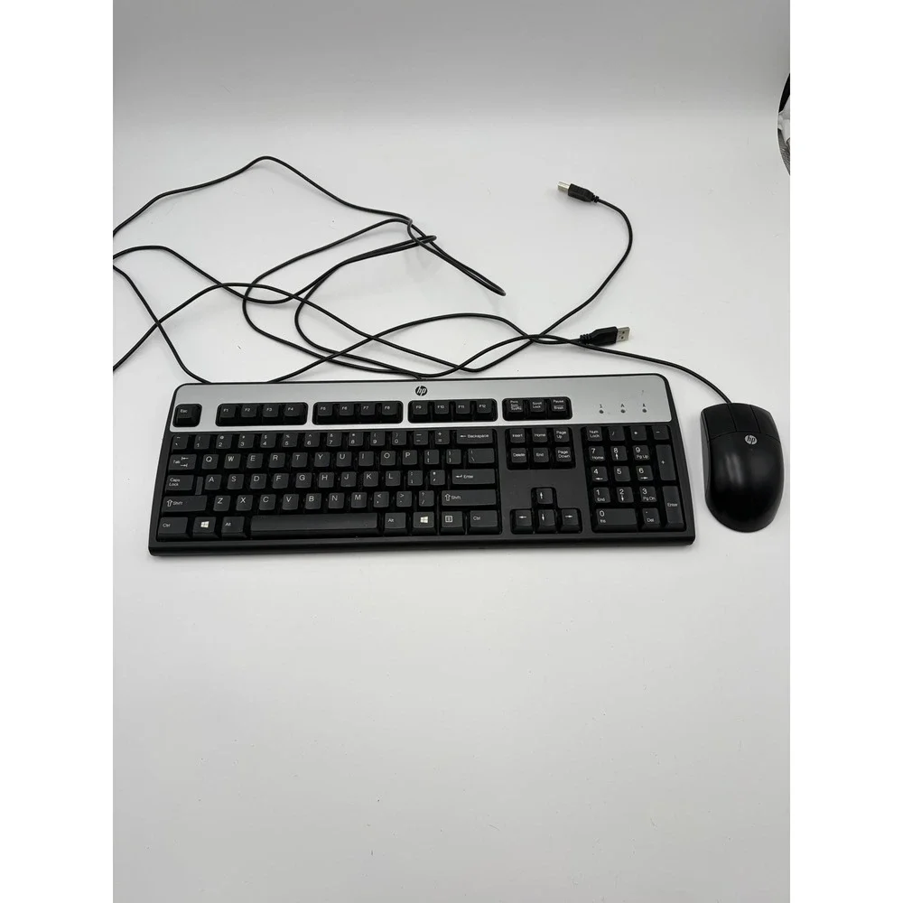 HP Wired Keyboard Mouse Combo Unisex‎ OS Black Silver Excellent KU-1156 MOFYUO